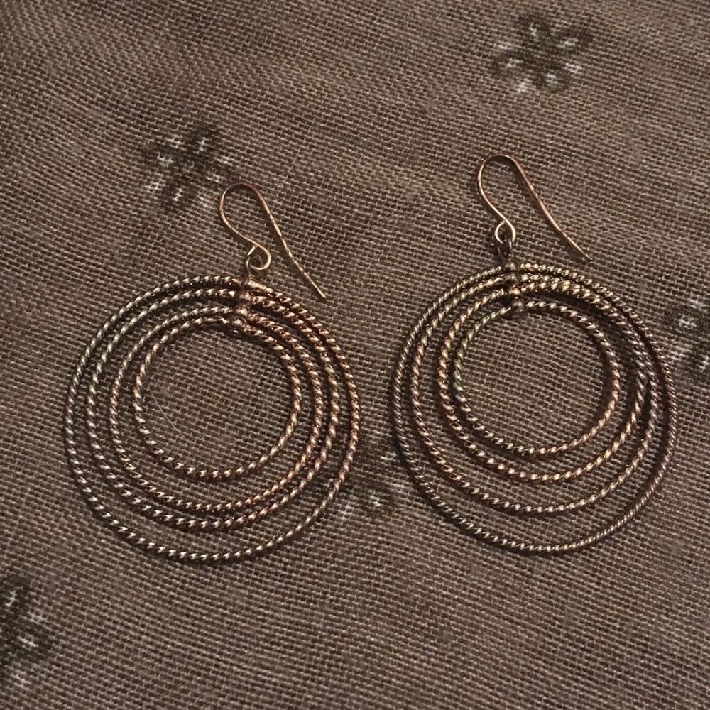 Vintage Silver Tone Layered Circles Dangle Hook Earrings
